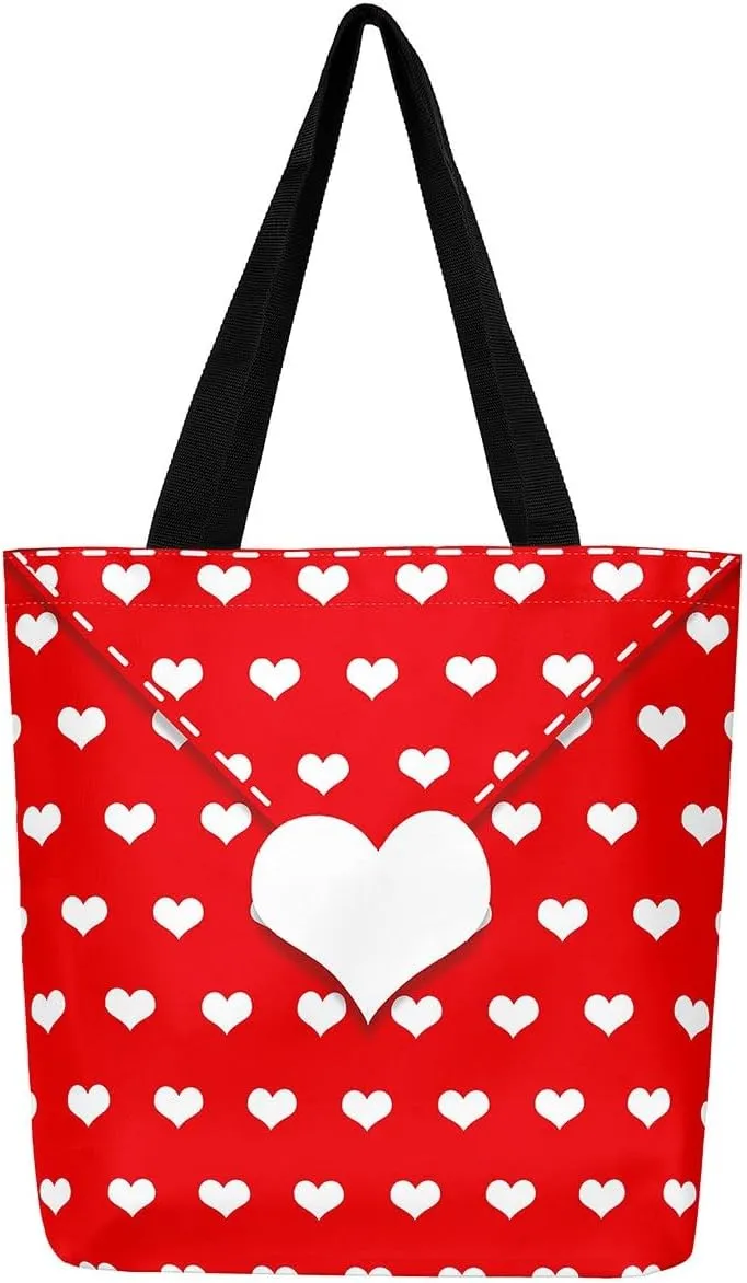 Red Rose Tote Bag,Romantic Valentine Theme Canvas Tote Bag
