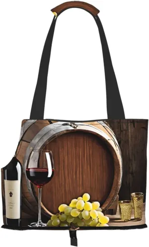 Red Wine Cellar Printed Foldable Pet Bag - Portable Puppy Cat Travel Handbag Tote,Pet Carrier Backpacks., Black