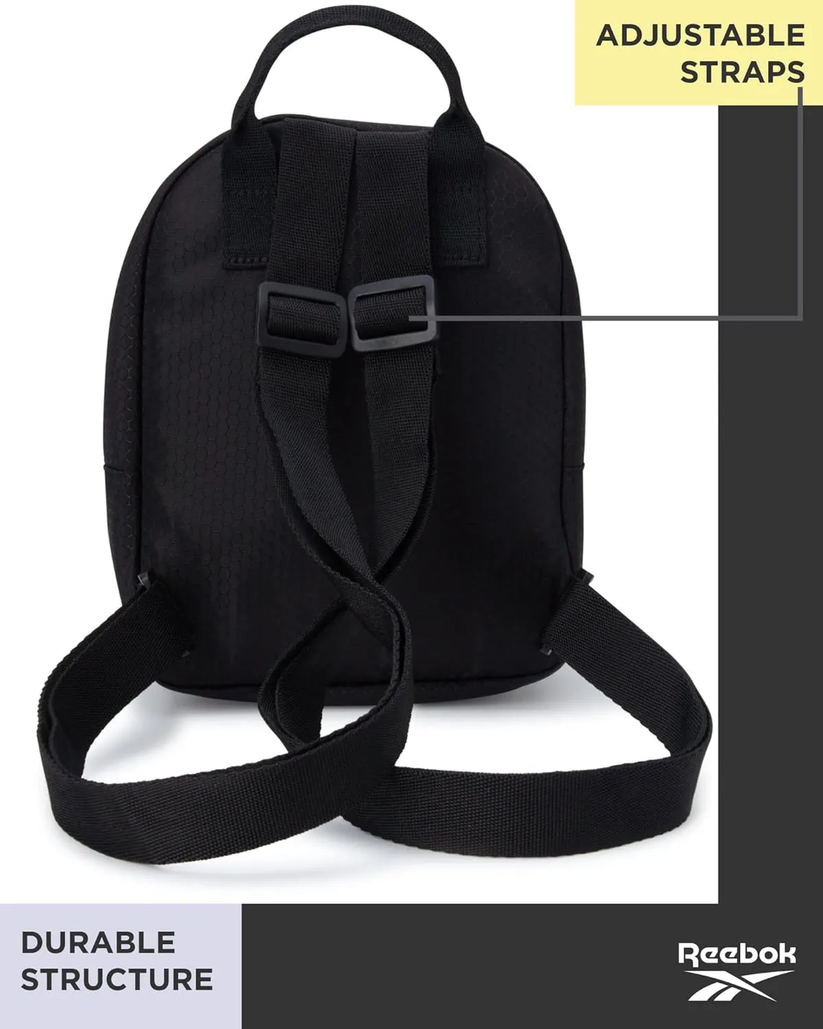 Reebok Women's Backpack - Lightweight Mini Essential Backpack - Small Casual Travel Bag, Black With Rose Gold Logo