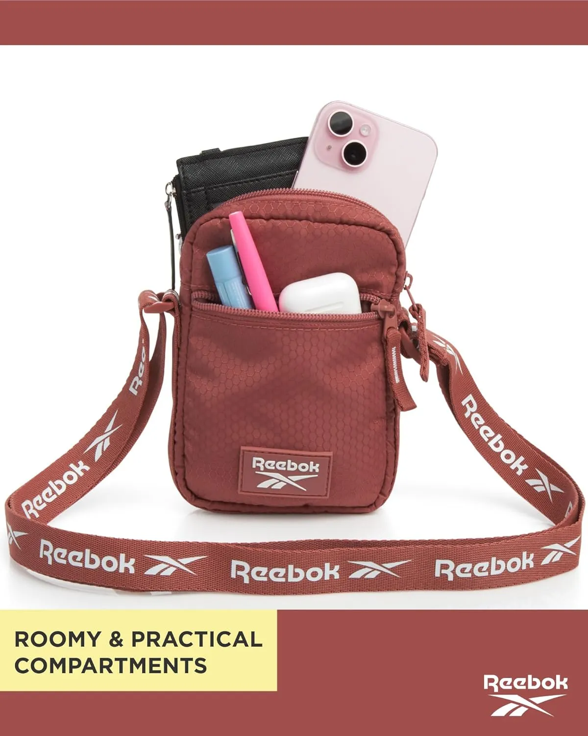 Reebok Women's Crossbody Bag - Mini Purse Shoulder Handbag with Adjustable Strap - Small Casual Sling Bag for Women