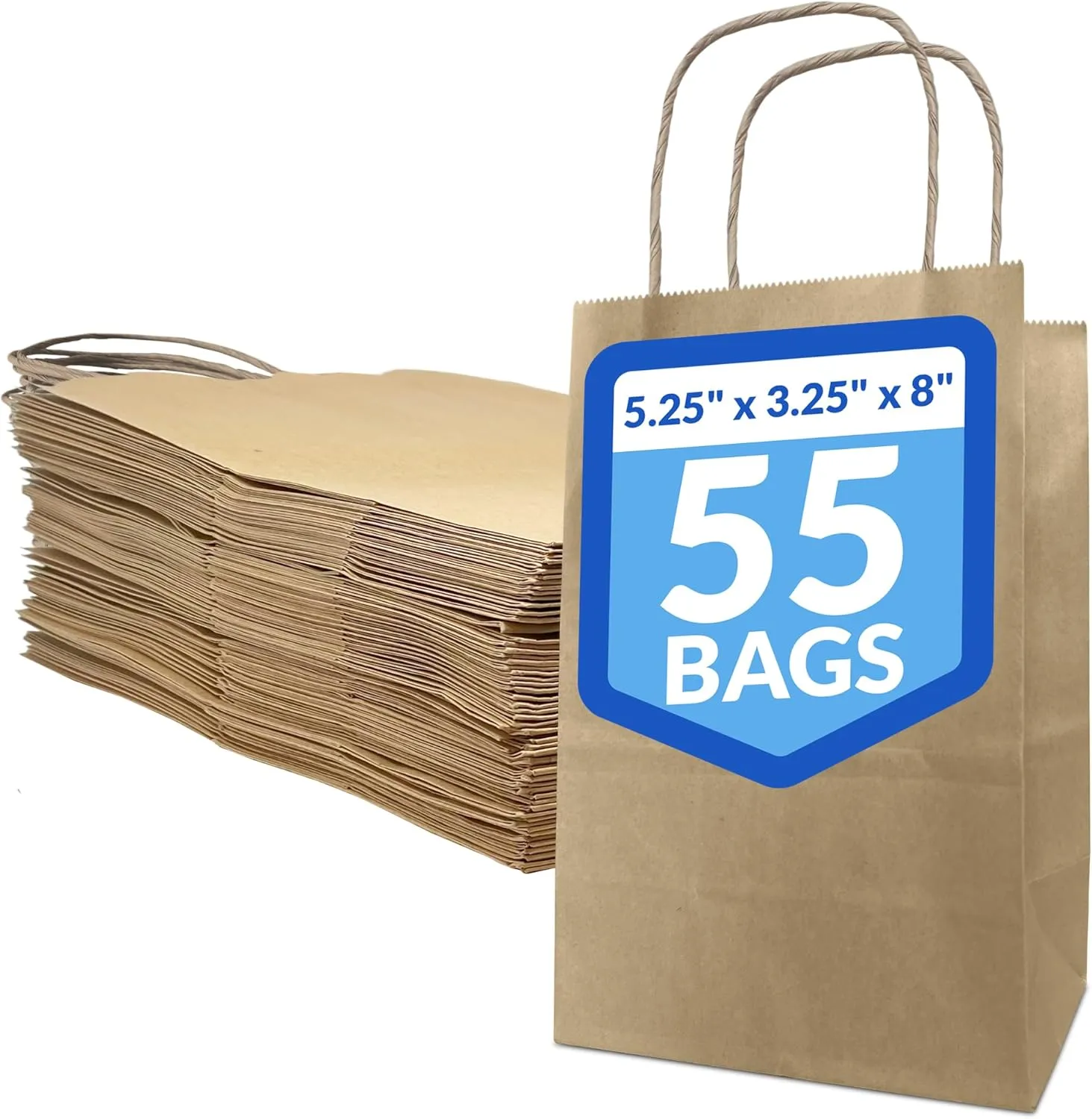 Reli. 5.25x3.25x8 in. Small Paper Bags with Handles | 55 Pack | Kraft Brown Paper Bags with Twist Handles | Ideal for Gifts, Retail, Shopping, Merchandise, Crafts