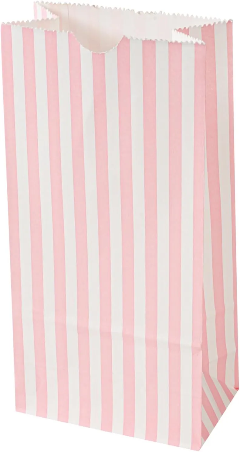 Restaurantware Bag Tek 2 LB Disposable Lunch Bags 100 Sturdy Take Out Bags - Flat Bottom Great For Restaurants Cafes And Bakeries Pink And White Paper Popcorn Bags Versatile For Grocery