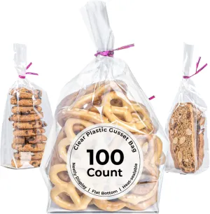 Restaurantware Bag Tek 3 x 2 x 6.5 Inch Retail Bags 100 Durable Candy Bags - Gusset Sleeved Disposable Clear BOPP Gusset Bags Flat-Bottomed For Restaurants Cafes And Delis