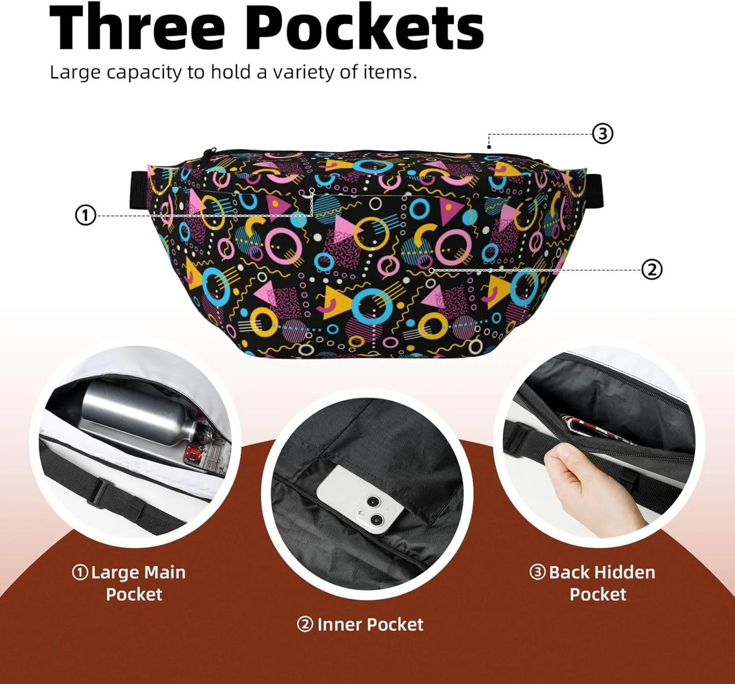 Retro 80s 90s Crossbody Waist Bag,Fashion Fanny Pack Large Belt Bags for Men Women Sports Travel Work