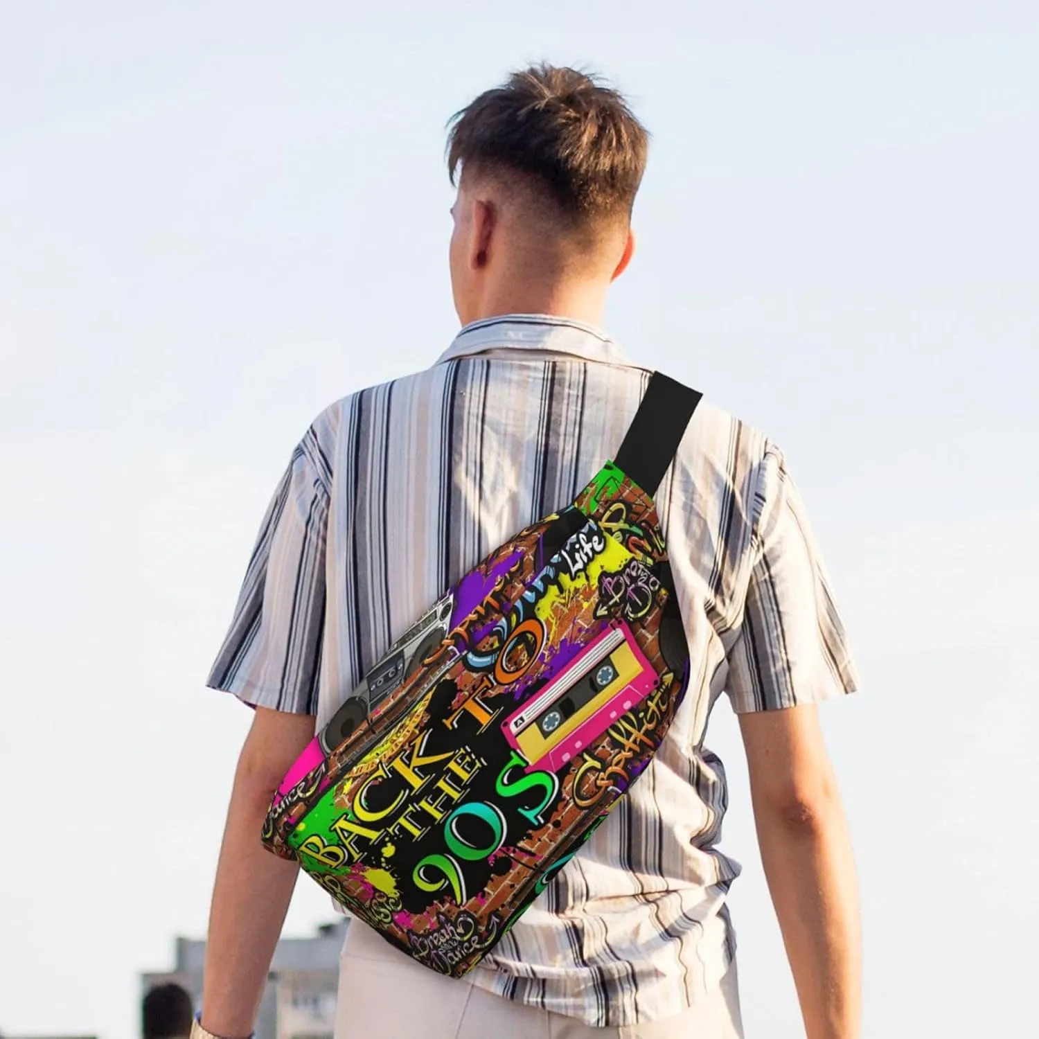 Retro 80s 90s Crossbody Waist Bag,Fashion Fanny Pack Large Belt Bags for Men Women Sports Travel Work