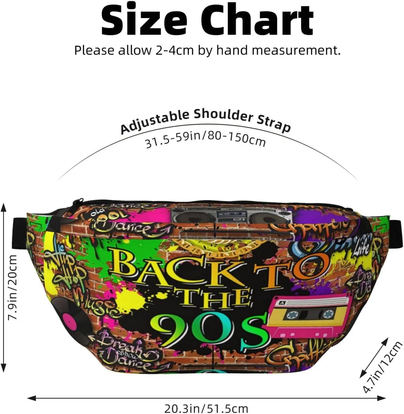 Retro 80s 90s Crossbody Waist Bag,Fashion Fanny Pack Large Belt Bags for Men Women Sports Travel Work