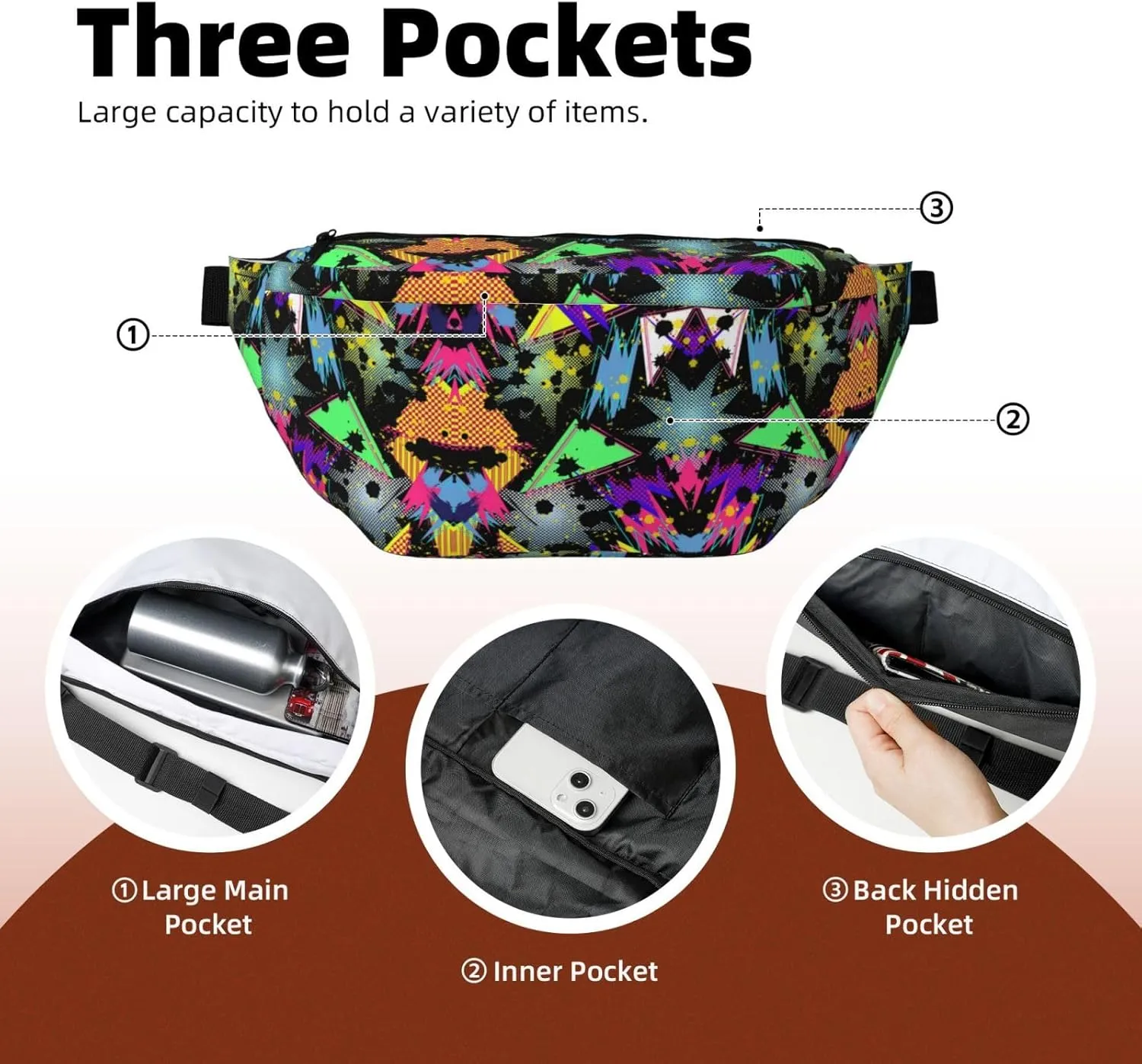 Retro 80s 90s Crossbody Waist Bag,Fashion Fanny Pack Large Belt Bags for Men Women Sports Travel Work