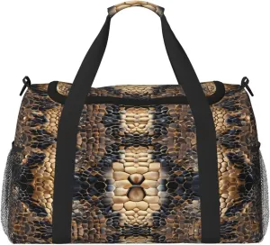 Retro Animal Snake Skin Print Duffle Bag Travel Duffel Bags for Men Women Waterproof Gym Overnight Weekender Bag Carry on Tote Bag