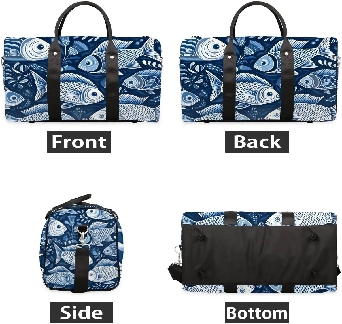 Retro Fishes Foldable Lightweight Duffle Bag for Travel - Waterproof Carry On Bags for Airplanes, Travel Duffel Bags for Gym, Weekend