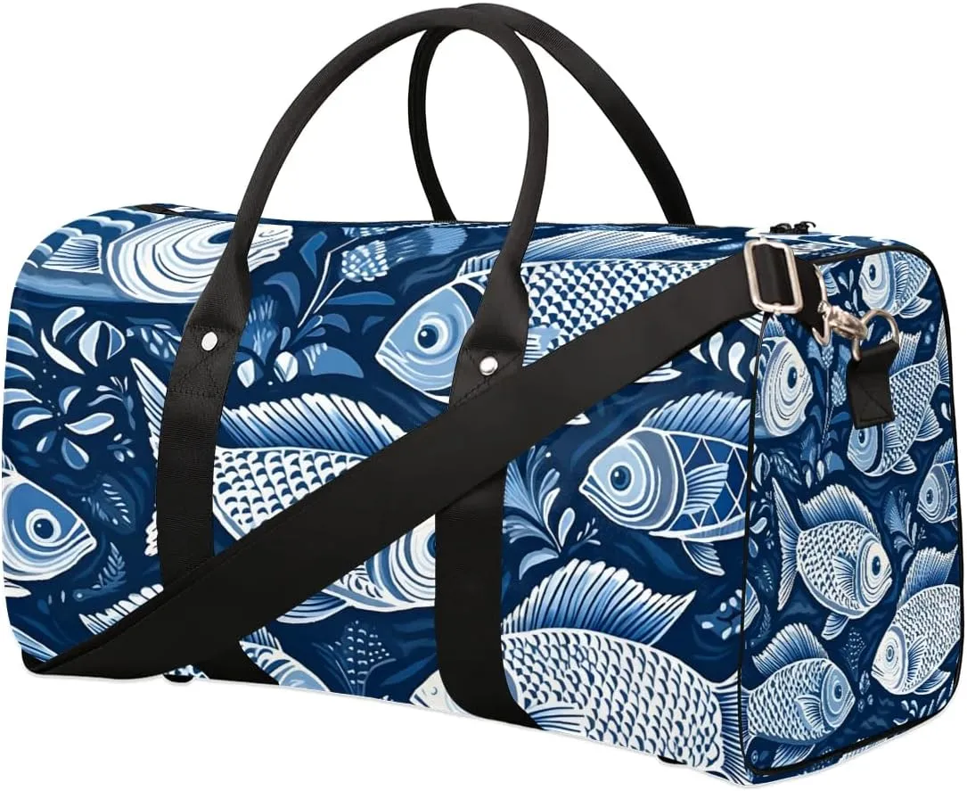 Retro Fishes Foldable Lightweight Duffle Bag for Travel - Waterproof Carry On Bags for Airplanes, Travel Duffel Bags for Gym, Weekend