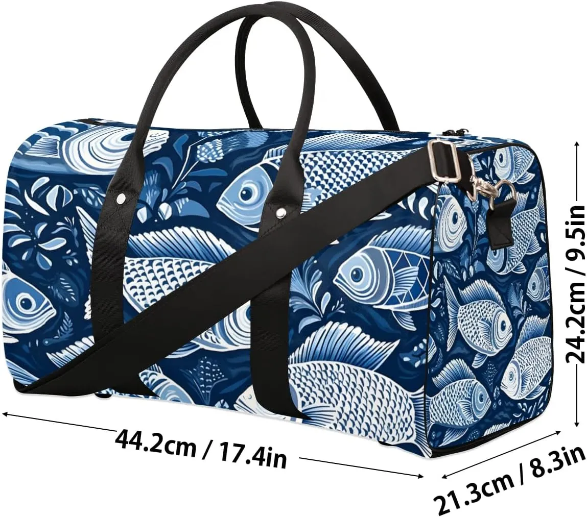 Retro Fishes Foldable Lightweight Duffle Bag for Travel - Waterproof Carry On Bags for Airplanes, Travel Duffel Bags for Gym, Weekend