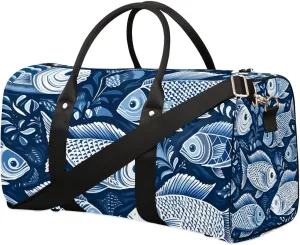 Retro Fishes Foldable Lightweight Duffle Bag for Travel - Waterproof Carry On Bags for Airplanes, Travel Duffel Bags for Gym, Weekend
