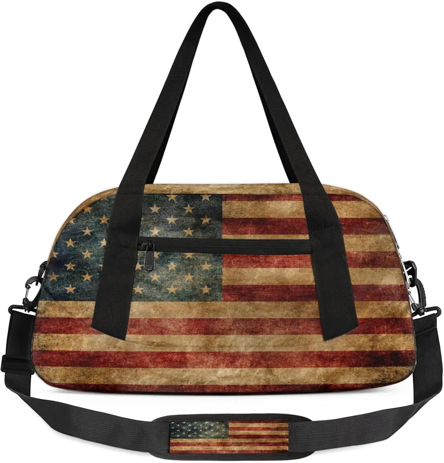 Retro Patriotic Flags American Flag Kids Duffel Bag Lightweight Waterproof Sports Gym Bag with Front Zipper Pocket Foldable Weekender Overnight Bag for School Practice Gymnastic Ballet