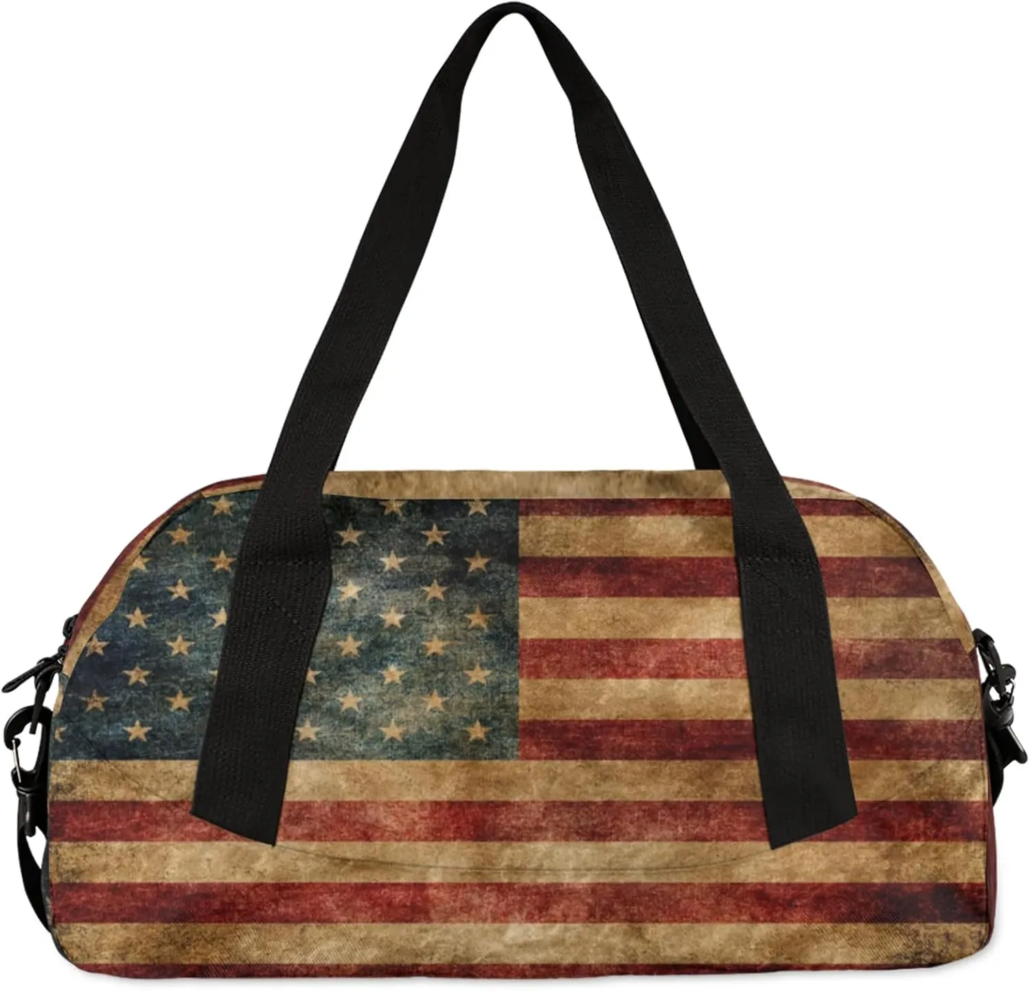 Retro Patriotic Flags American Flag Kids Duffel Bag Lightweight Waterproof Sports Gym Bag with Front Zipper Pocket Foldable Weekender Overnight Bag for School Practice Gymnastic Ballet