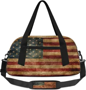 Retro Patriotic Flags American Flag Kids Duffel Bag Lightweight Waterproof Sports Gym Bag with Front Zipper Pocket Foldable Weekender Overnight Bag for School Practice Gymnastic Ballet