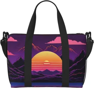 Retrowave Pictures Print Large Travel Duffel Bag Foldable Lightweight Weekender Bags, Carry On Overnight Tote Bags, Gym Duffel Bags Hospital Bags Yoga Bags For Women Men