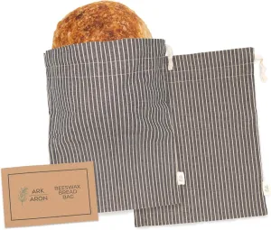 Reusable Bread Bags, 2 Pack, Premium Linen and Beeswax Bread Bags, Sourdough