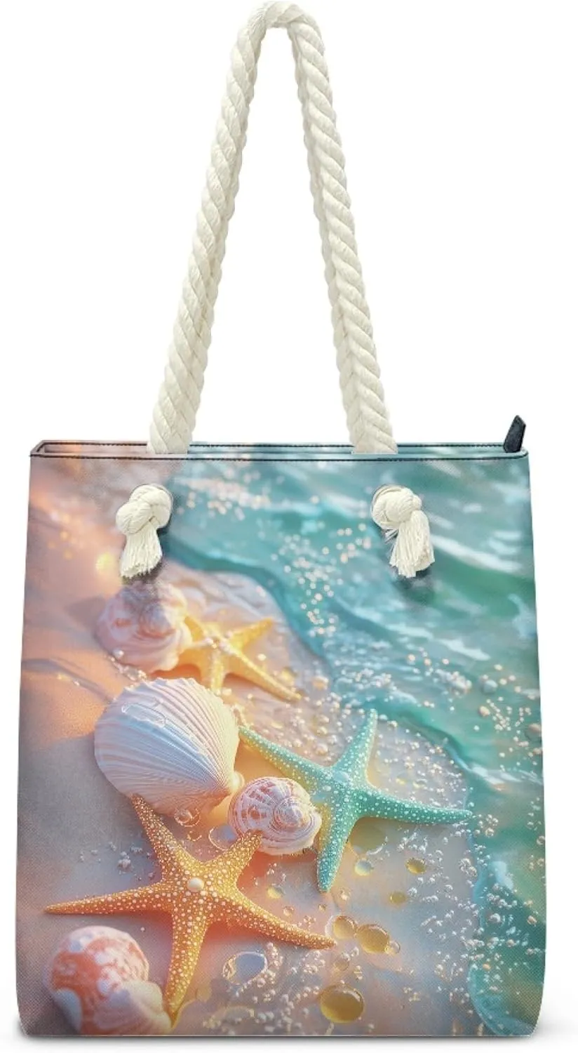 Reusable Grocery Bags Large Capacity Zipper Tote Bag Lightweight Beach Tote for Women