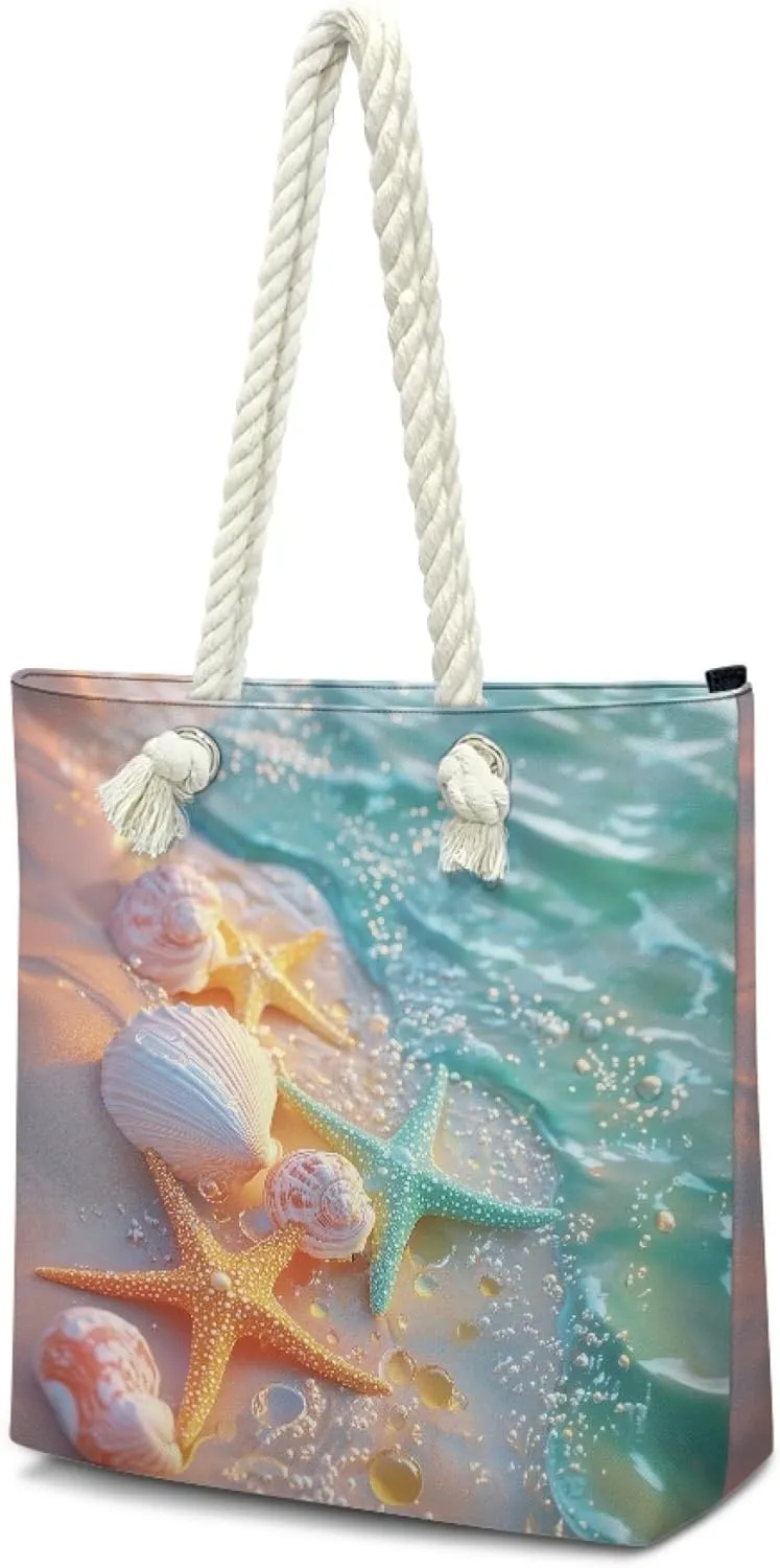 Reusable Grocery Bags Large Capacity Zipper Tote Bag Lightweight Beach Tote for Women