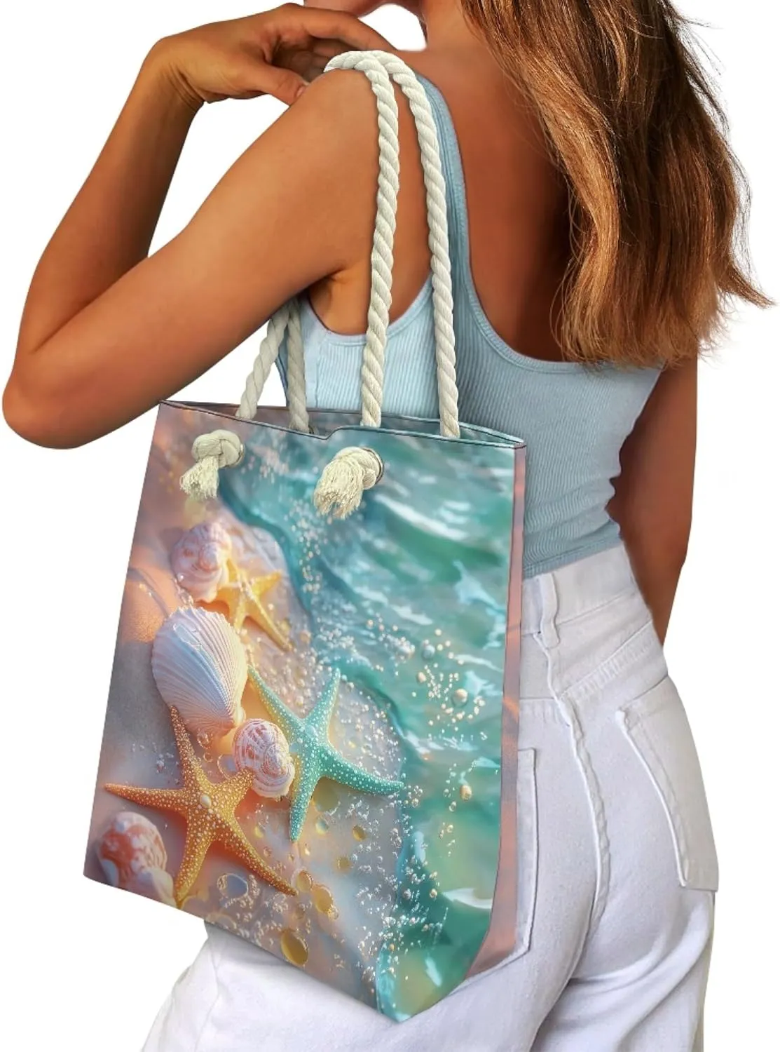Reusable Grocery Bags Large Capacity Zipper Tote Bag Lightweight Beach Tote for Women