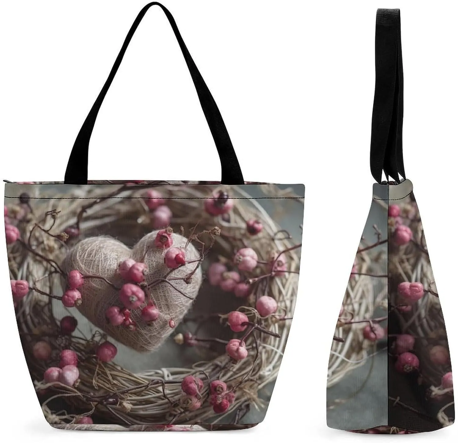 Reusable Shopping Bags for Women Large Grocery Bags Travel Tote Bags Heart Shape Surrounded Shoulder Bag for Work