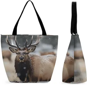 Reusable Shopping Bags for Women Large Grocery Bags Travel Tote Bags Wild Elk Shoulder Bag for Work
