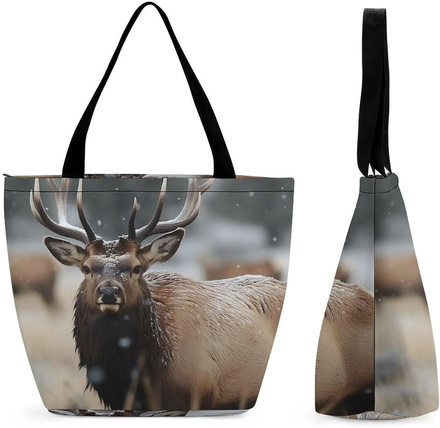 Reusable Shopping Bags for Women Large Grocery Bags Travel Tote Bags Wild Elk Shoulder Bag for Work