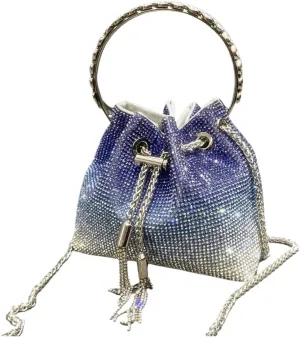 Rhinestone Bags Handle Rhinestones Evening Clutch Bag Purses and Handbag Shoulder Bags Shiny Crystal Clutch Purse Bucket Bag(Blue)
