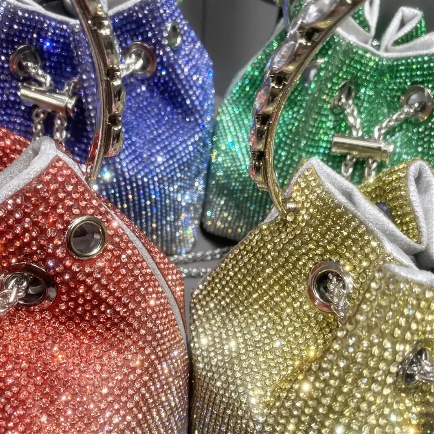 Rhinestone Bags Handle Rhinestones Evening Clutch Bag Purses and Handbag Shoulder Bags Shiny Crystal Clutch Purse Bucket Bag(Blue)