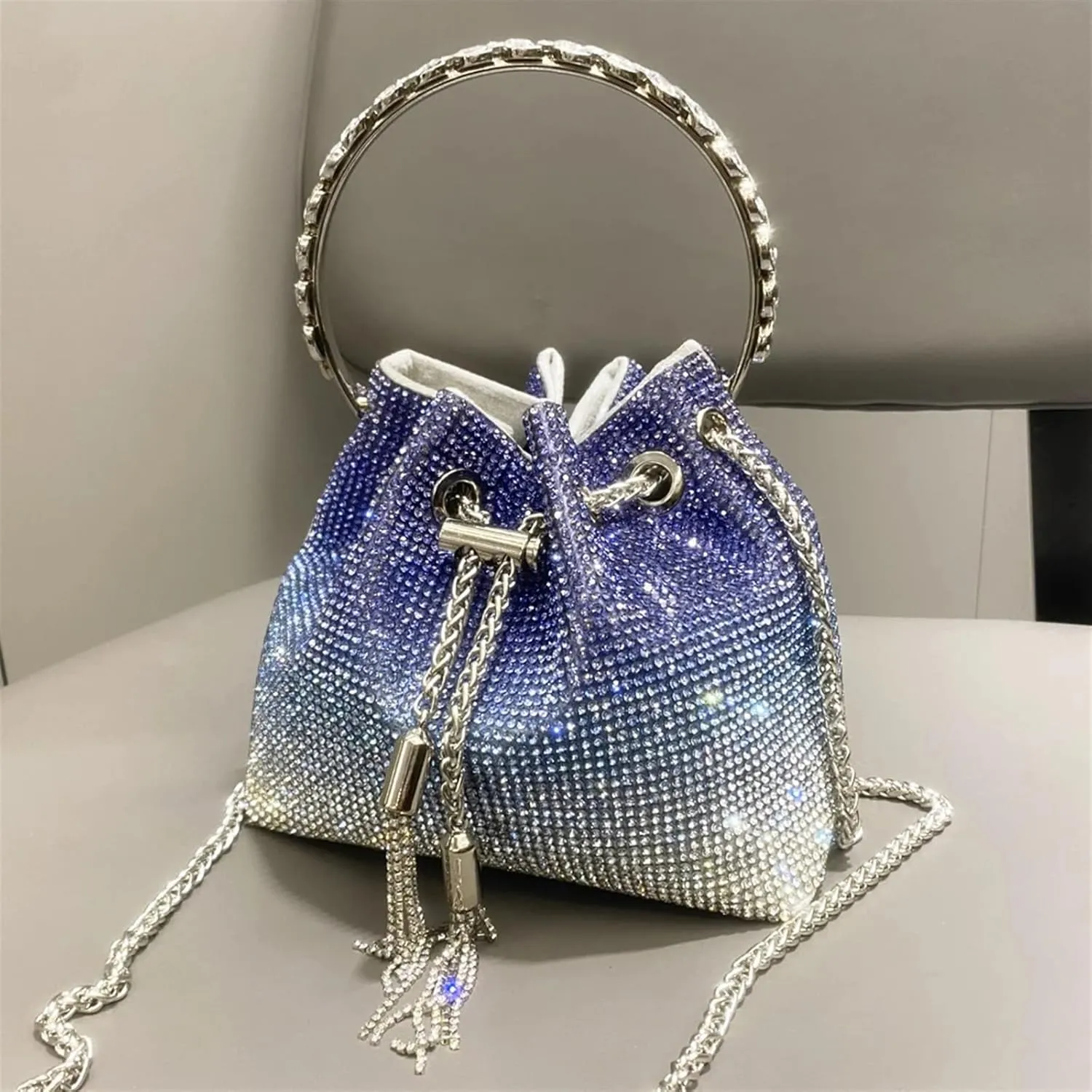 Rhinestone Bags Handle Rhinestones Evening Clutch Bag Purses and Handbag Shoulder Bags Shiny Crystal Clutch Purse Bucket Bag(Blue)