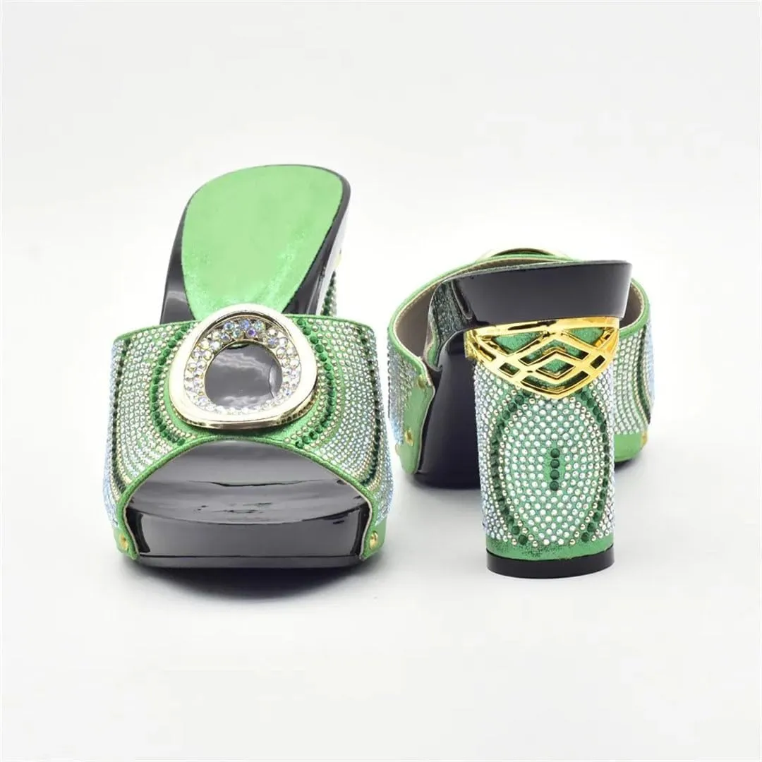 Rhinestone Wedding Heels with Matching Clutch Set African Bridal Party Crystal-Embellished Pumps