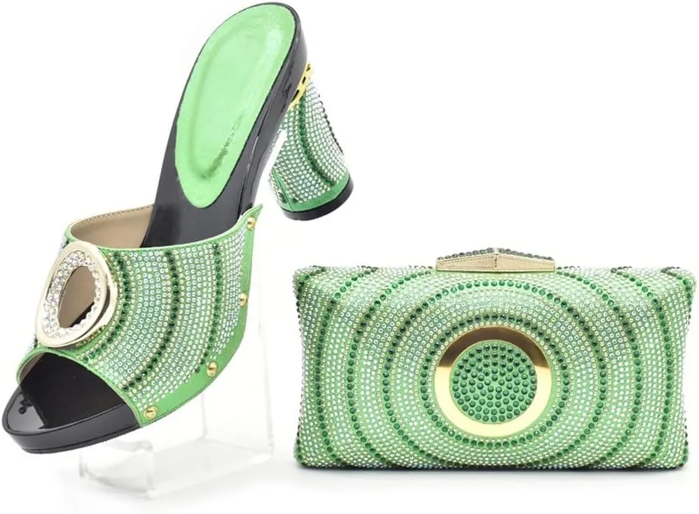 Rhinestone Wedding Heels with Matching Clutch Set African Bridal Party Crystal-Embellished Pumps