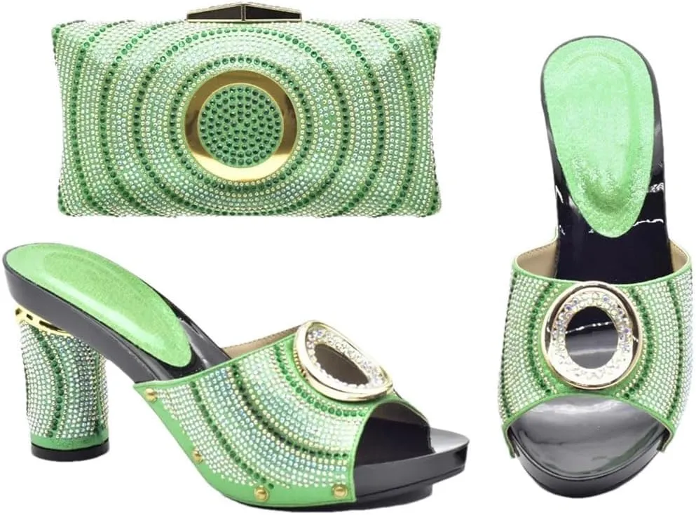 Rhinestone Wedding Heels with Matching Clutch Set African Bridal Party Crystal-Embellished Pumps