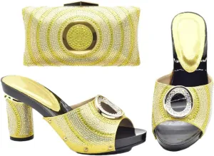 Rhinestone Wedding Heels with Matching Clutch Set African Bridal Party Crystal-Embellished Pumps