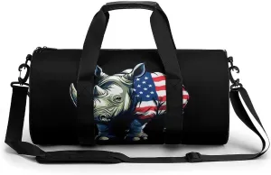 Rhinoceros 4th Of July Rhino Gym Bag Travel Duffel Bag Lightweight Carry On Weekender Bag Tote Bags for Women Men