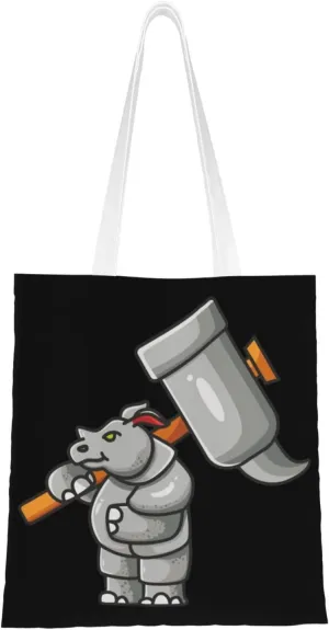 Rhinoceros With a Sledgehammer Tote Bag for Women Canvas Tote Bags Reusable Shopping Bags Use For Shopping The Tote Bag,Grocery Bags,DIY Gift Bags
