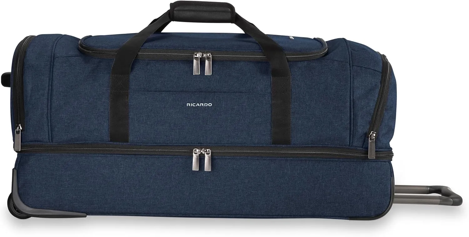 Ricardo Beverly Hills Malibu Bay 3.0 Rolling Duffel Travel Bag with Wheels & Handle, Weather & Abrasion Resistant Polyester, Spacious & Lightweight, StayFresh Polygiene Lining, 30" Wide, Astral Blue