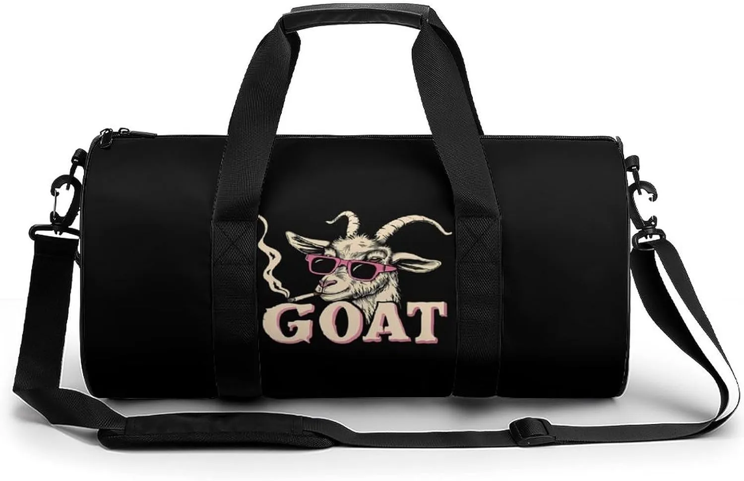 Rock Goat Cool Glasses Round Barrel Gym Sport Bag Small Travel Duffel Bags Reusable Tote for Men Women