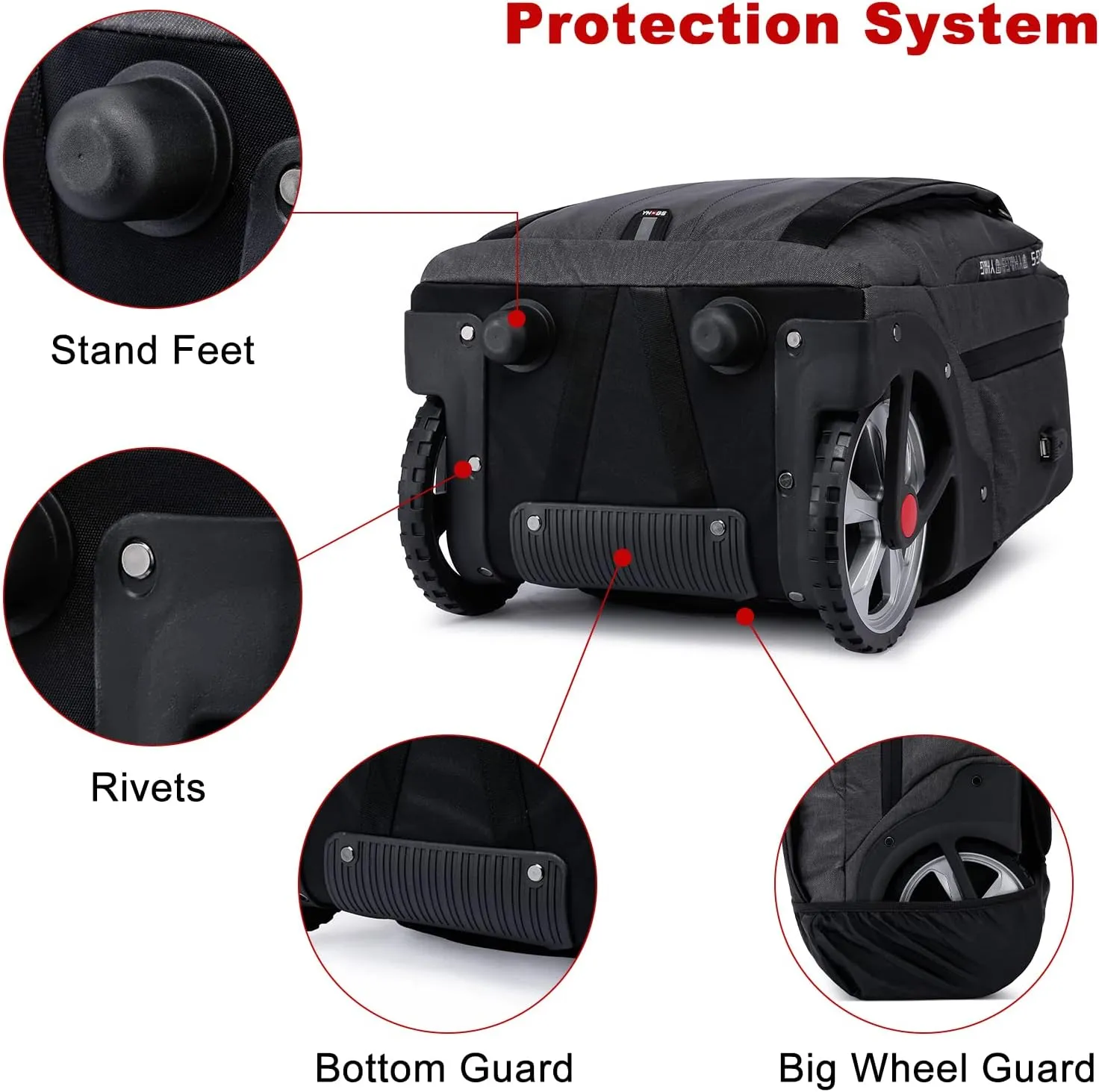 Rolling Backpack, Travel Backpack with Wheels, Rolling Backpack for Women Men, Carry on Luggage with Rolling Laptop Backpack for Work, Fit 17.3 Inch Notebook (Black)