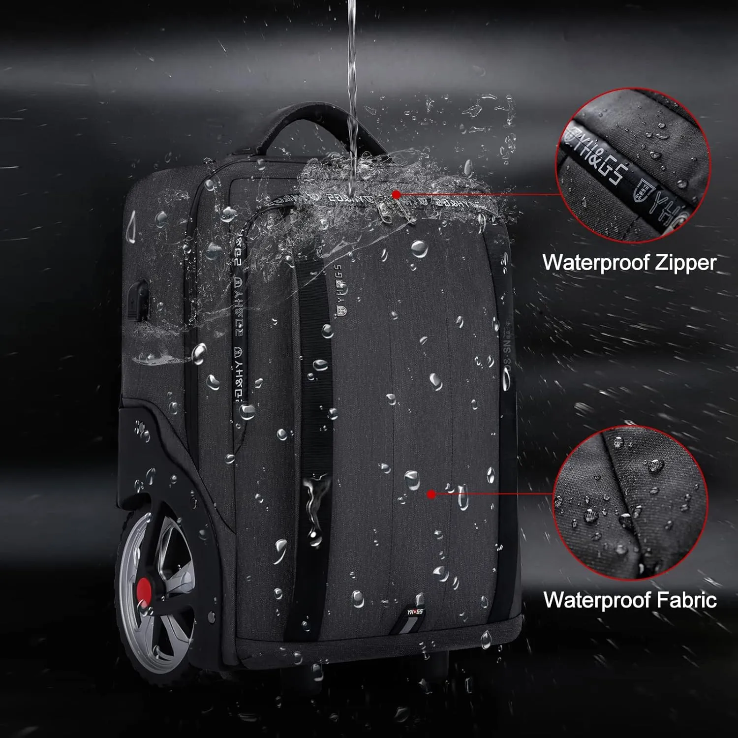 Rolling Backpack, Travel Backpack with Wheels, Rolling Backpack for Women Men, Carry on Luggage with Rolling Laptop Backpack for Work, Fit 17.3 Inch Notebook (Black)