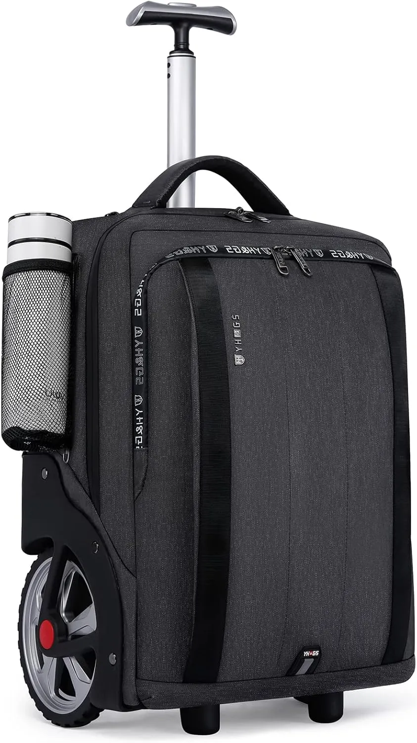 Rolling Backpack, Travel Backpack with Wheels, Rolling Backpack for Women Men, Carry on Luggage with Rolling Laptop Backpack for Work, Fit 17.3 Inch Notebook (Black)