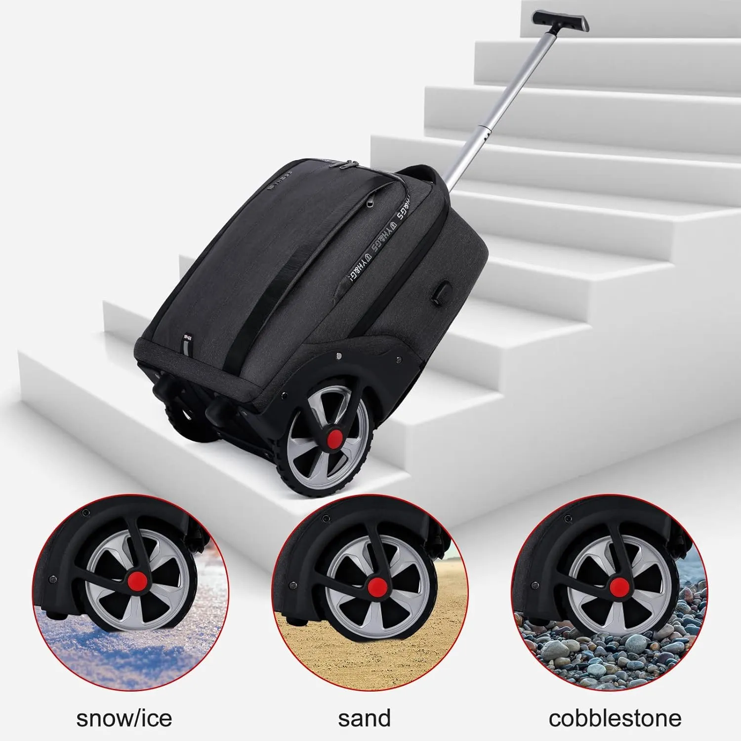 Rolling Backpack, Travel Backpack with Wheels, Rolling Backpack for Women Men, Carry on Luggage with Rolling Laptop Backpack for Work, Fit 17.3 Inch Notebook (Black)
