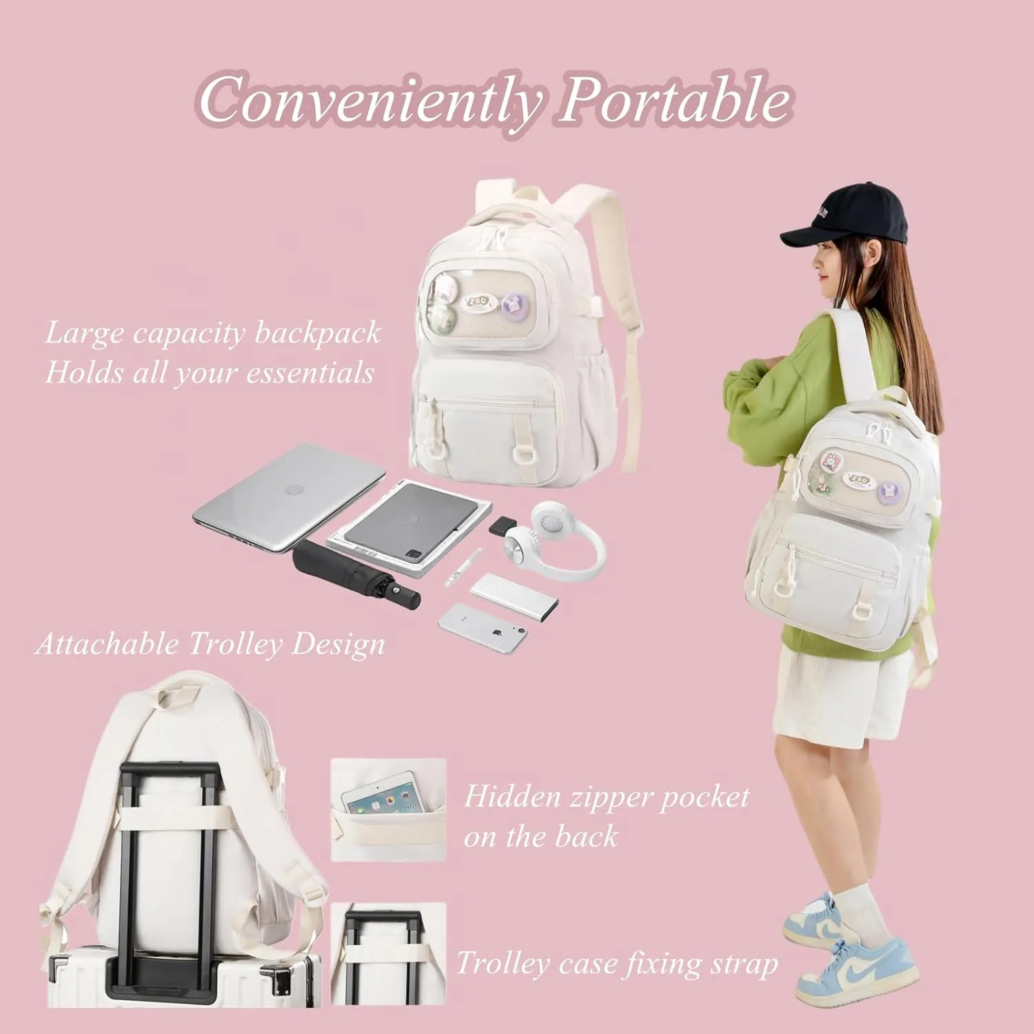 Rolling Backpacks for Girls Plain School Backpack Cute Girls Backpack with Wheels
