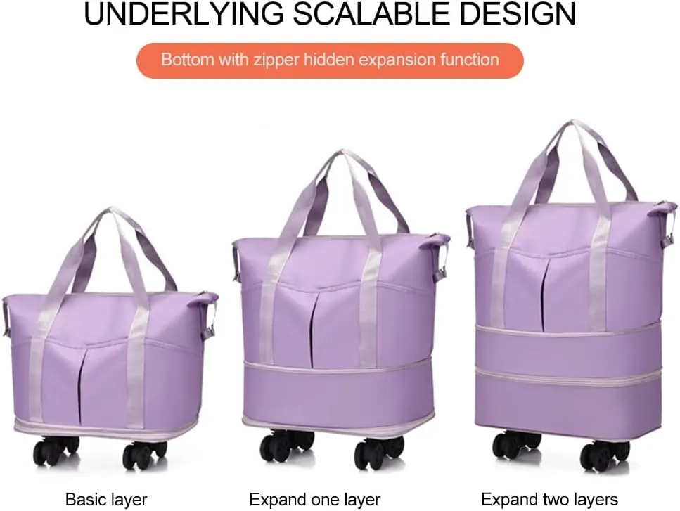 Rolling Expandable Foldable Duffle Bag for Travel with Wheels, Rolling Luggage bag, Carry-on Large Duffel Bag Large Weekend Bag (gray)