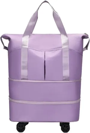 Rolling Expandable Foldable Duffle Bag for Travel with Wheels, Rolling Luggage bag, Carry-on Large Duffel Bag Large Weekend Bag (purple)