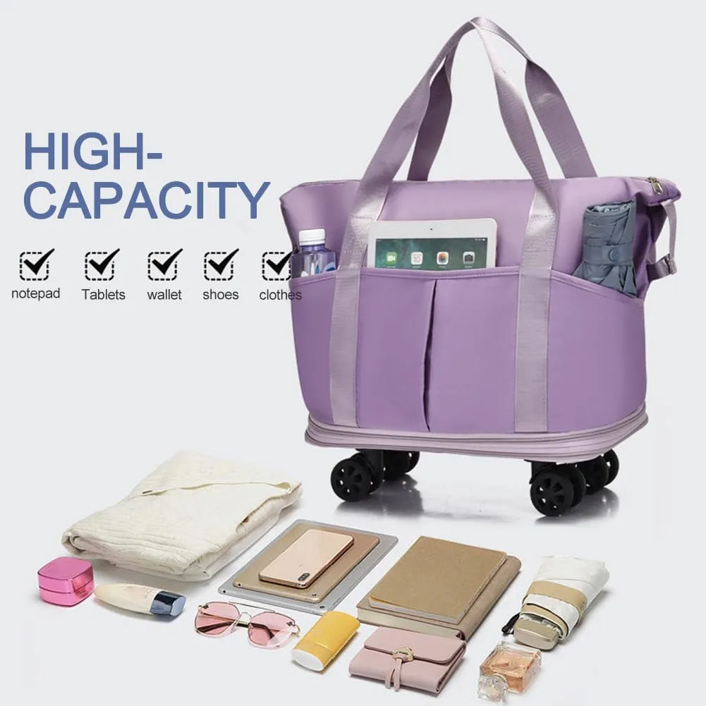 Rolling Expandable Foldable Duffle Bag for Travel with Wheels, Rolling Luggage bag, Carry-on Large Duffel Bag Large Weekend Bag (purple)