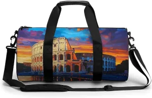 Rome in Sunset Painting Unisex Gym Bag Travel Duffel Bags Overnight Sport Tote with Compartment for Weekender Vacation