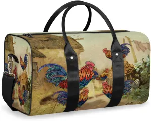 Rooster Farm Animal Travel Duffle Bag, Sports Gym Bags for Women Men, Carry On Weekender Overnight Workout Airplane Trips Bag