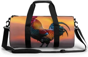 Rooster Sunrise Gym Bag for Men Women Cylindrical Gym Duffle Bags Travel Sports Carryon Gymbag 17.7in/9in/9in