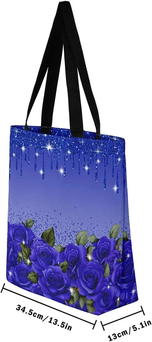 Rose Canvas Tote Bag,Fluid Art Handbag,Abstract Ombre Garden Flowers Shoulder Bag,Boho Floral Bohemian Decor